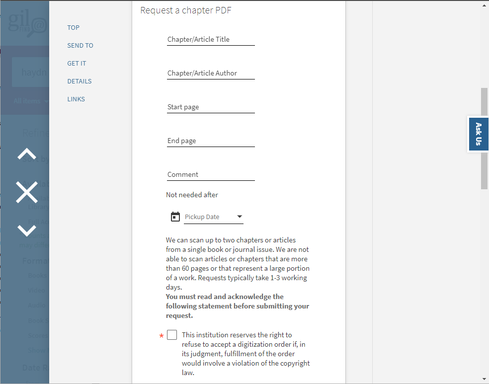 Request a PDF scan screen